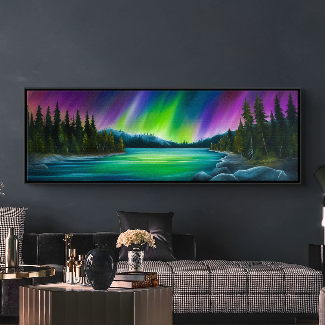 Northern Lights Art Print on Canvas, Handcrafted Aurorathemed Decor, Large Panoramic Wall Art