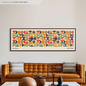 Mid Century Modern Canvas Print | Framed Bauhaus Art | Wide Panoramic Wall Art for Living Room | Horizontal Canvas | Colorful Semicircles
