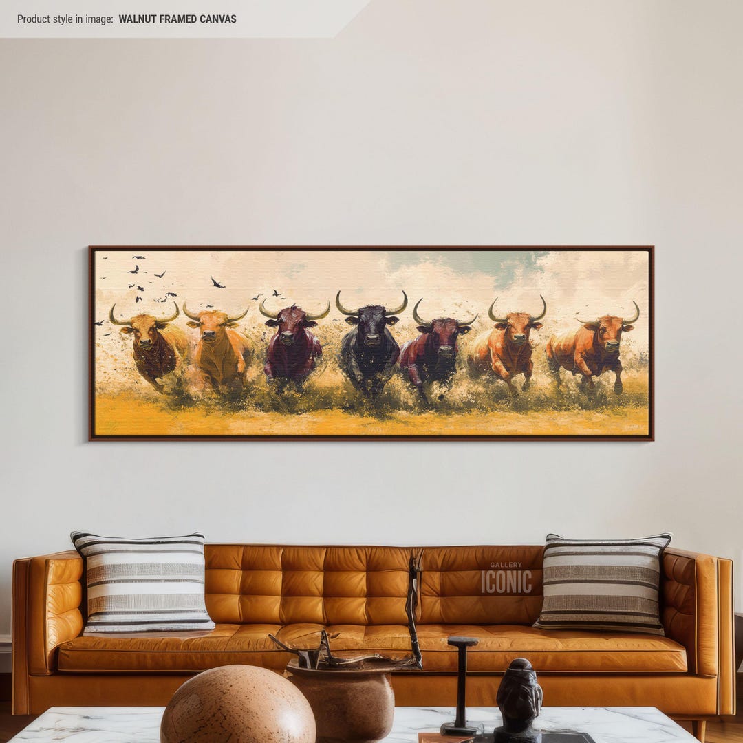 Abstract Bull Canvas Print | Wide Panoramic Farmhouse Wall Art - Etsy