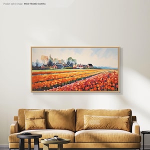 Tulip Canvas Art | Framed Flower Wall Art | Large Botanical Painting | Floral Wall Decor | Above Bed Wall Art | Horizontal Wall Art