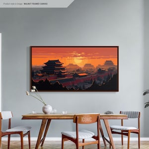 Japanese Landscape Canvas Art | Framed Japanese Wall Art | Large Canvas Print | Moody Wall Decor | Bedroom Wall Art | Horizontal Wall Art