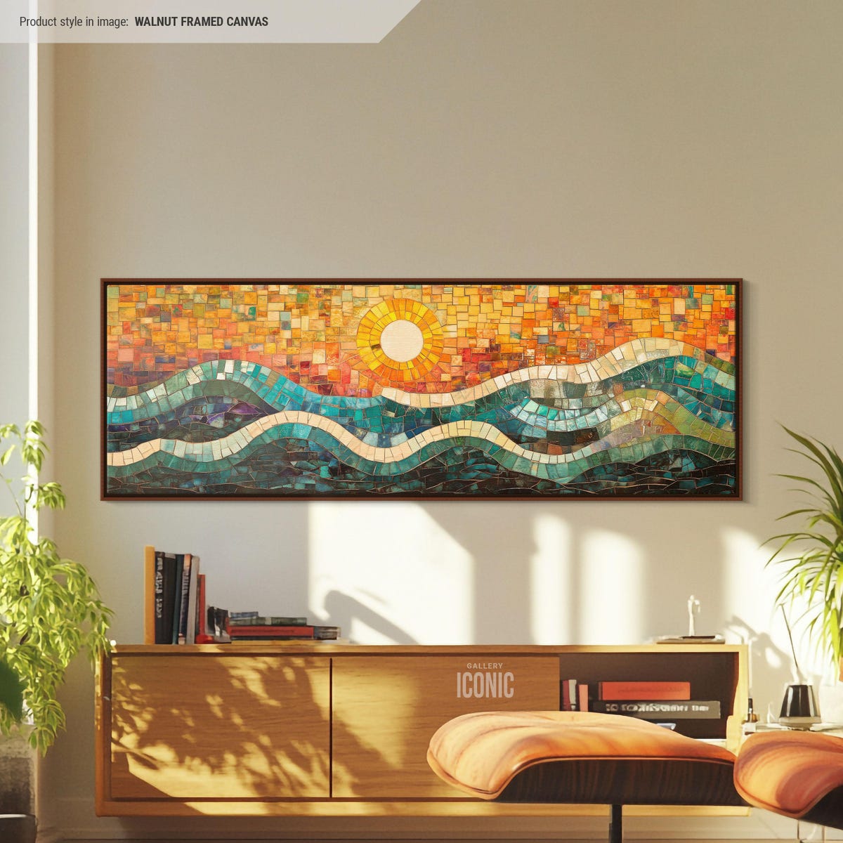 Mid-century Modern Canvas Framed | Large Wide Panoramic Wall Art Above Couch | Big Horizontal Canvas for Living Room | Boho Wall Art Ocean - Etsy