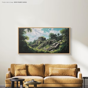 Arte su tela delle piramidi Maya / Arte murale antica incorniciata / Grande dipinto della civiltà Maya / Arte murale sopra il letto / Arte murale orizzontale