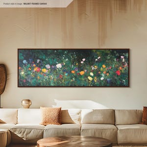Abstract Floral Art Canvas | Big Wide Panoramic Wall Art Above Bed | Long Horizontal Canvas For Living Room | Wildflowers Art Print