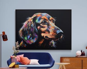 Cuadro abstracto de perro salchicha / Decoración de pared con marco