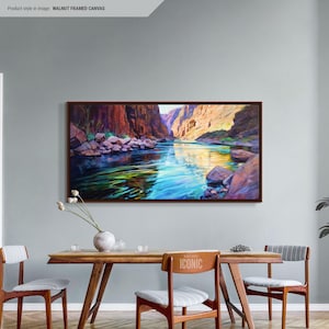 Arte em tela emoldurada do Rio Colorado | Pintura de paisagem grande | Arte de parede horizontal | Arte de parede temperamental | Impressão em tela pacífica