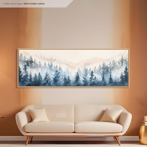 Winter Forest Framed Canvas | Wide Panoramic Wall Art for Bedroom | Horizontal Canvas Print | Cozy Christmas Wall Art