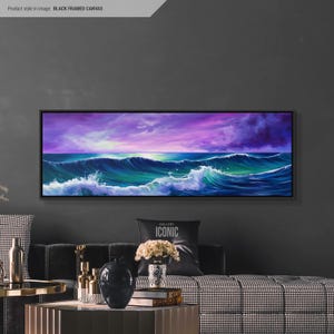 Ambient Sea Canvas Art Framed | Large Panoramic Painting | Horizontal Wall Art | Seascape Wall Art | Moody Ocean Canvas Print