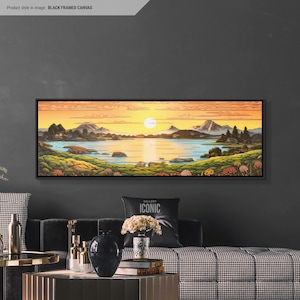 Asian Town Canvas Art | Framed Japanese Wall Art | Large Panoramic Print | Moody Wall Decor | Bedroom Wall Art | Horizontal Wall Art