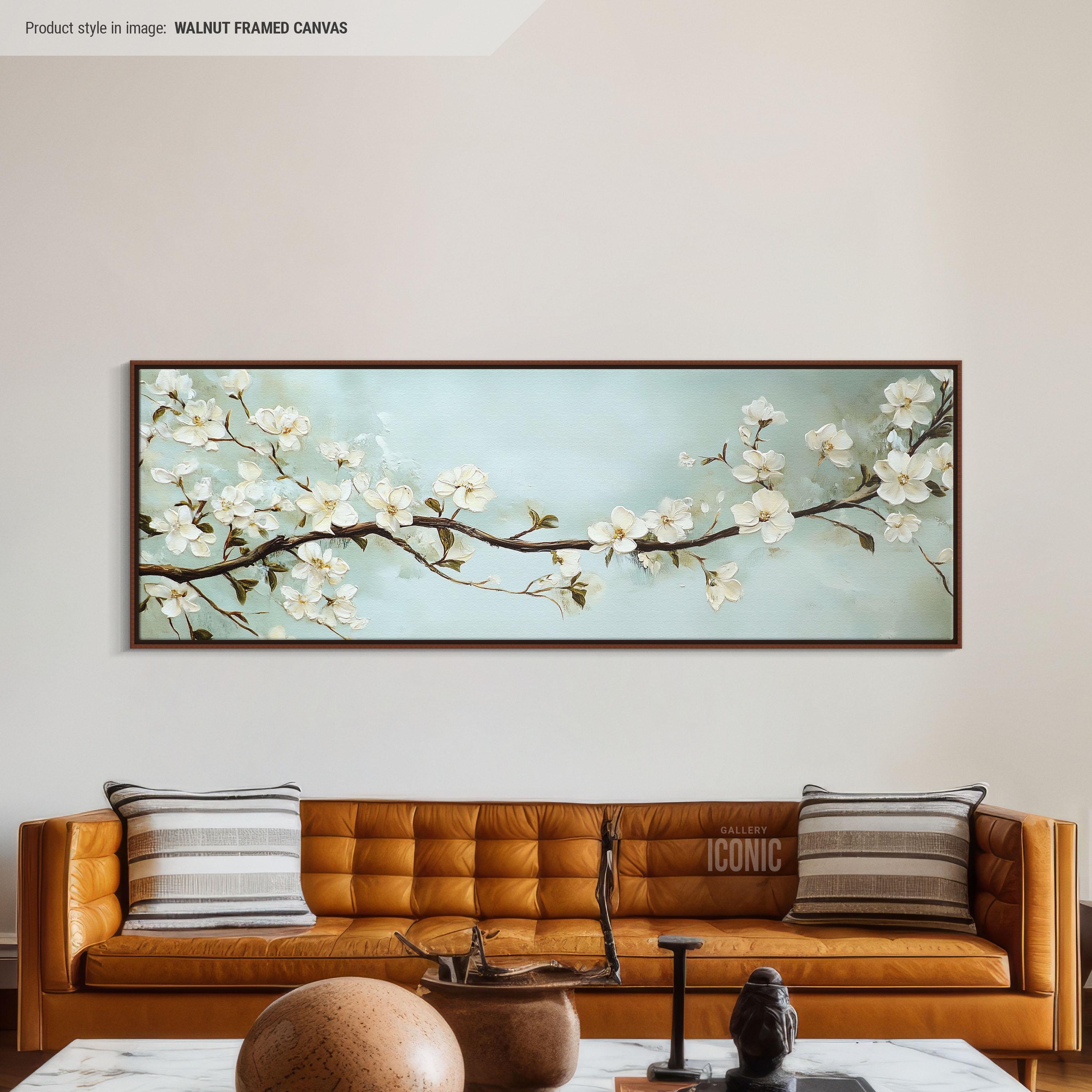 Abstract Floral Art Canvas | Big Wide Panoramic Wall Art Above Bed | Long Horizontal Canvas For Living Room | Sakura Art Print