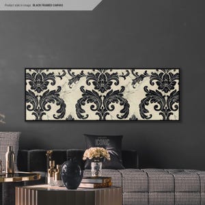 Vintage Tapestry Framed Canvas Wall Art | Textile Pattern Wall Art | Wide Panoramic Wall Art for Living Room | Horizontal Canvas Above Couch