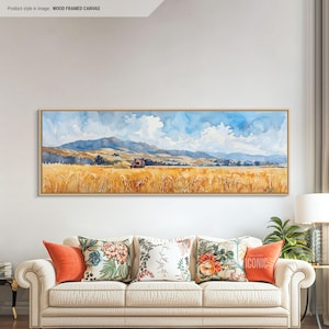 Rustic Landscape Framed Canvas | Wide Panoramic Wall Art for Bedroom | Horizontal Canvas Print | Impressionism Wall Art