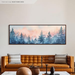 Winter Forest Framed Canvas | Wide Panoramic Wall Art for Bedroom | Horizontal Canvas Print | Christmas Wall Art