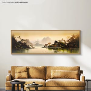 Japanese Lake Canvas Art | Panoramic Landscape Print, Framed Wall Decor