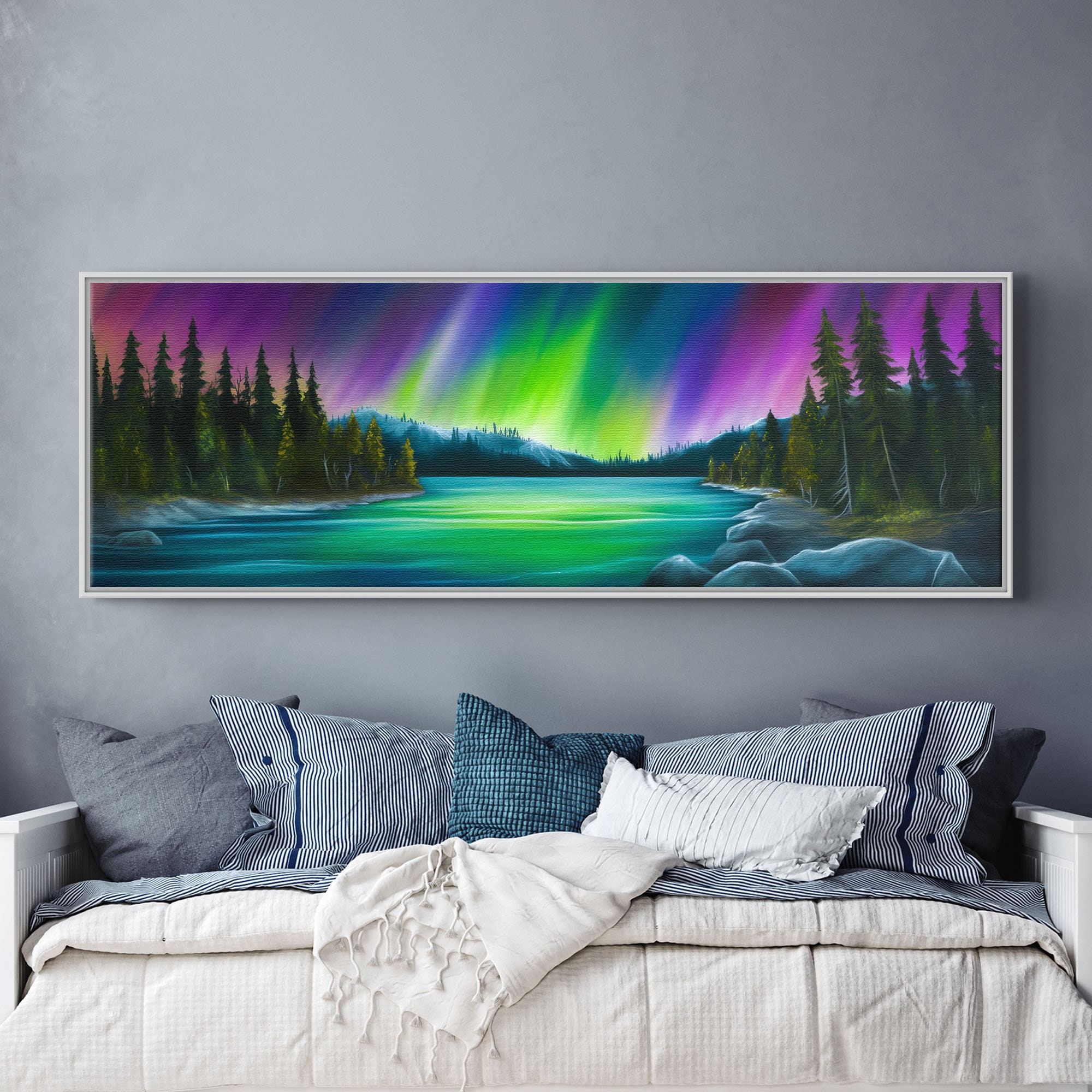Northern Lights Art Print on Canvas, Handcrafted Aurorathemed Decor, Large Panoramic Wall Art