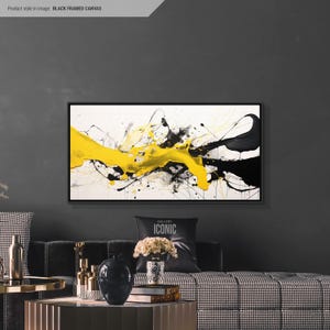 White, Yellow & Black Abstract Canvas Art | Framed Modern Wall Art | Large Colorful Painting | Aesthetic Wall Decor | Living Room Wall Art