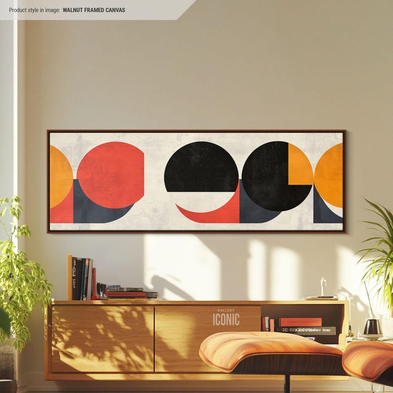 Mid Century Modern Bauhaus Canvas Art | Abstract Circles Panoramic ...