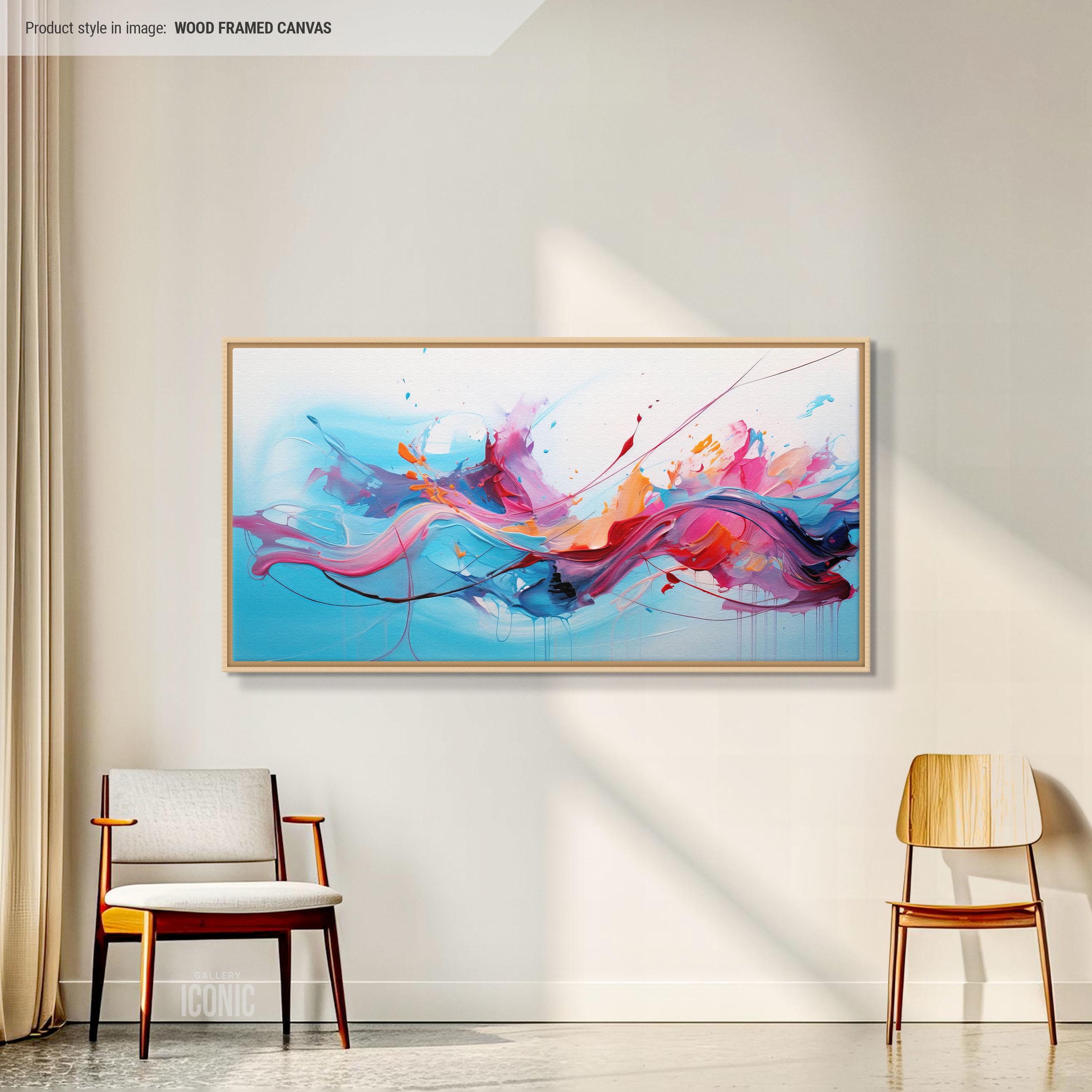 ピンク＆ブルーの抽象画キャンバスアート | 額入りモダンウォール