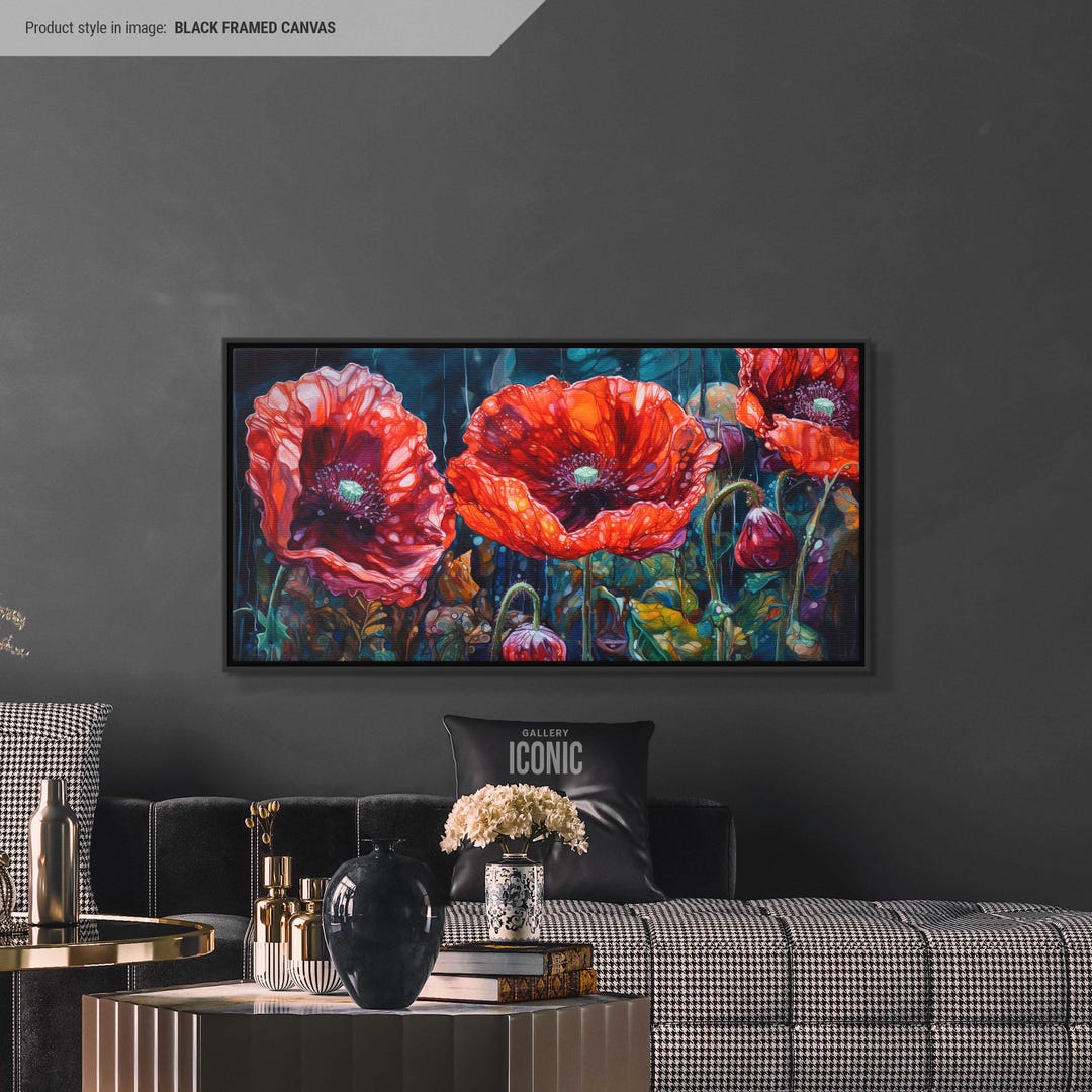 Poppy Canvas Art | Framed Flower Wall Art | Large Botanical Painting ...