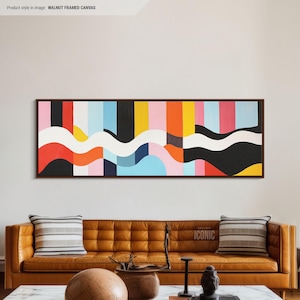 Lienzo de arte mural moderno de mediados de siglo / Impresión abstracta enmarcada / Arte de pared panorámico amplio para sala de estar / Lienzo horizontal / Pintura vívida