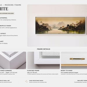 Misty Mountain Lake and Traditional Pagoda Canvas Print Canvas – Frame – White