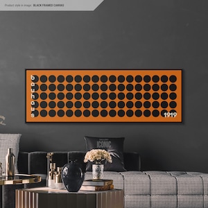 Impressão em tela moderna de meados do século | Impressão Bauhaus emoldurada | Arte de parede panorâmica ampla para sala de estar | Tela horizontal | Círculos pretos