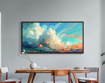 Abstract Clouds Canvas Art | Framed Cloud Wall Art | Large Sky Painting | Moody Wall Decor | Above Bed Wall Art | Horizontal Wall Art