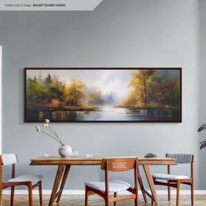 Autumn Lake Canvas Art Framed | Large Panoramic Painting | Horizontal Wall Art | Tranquil Wall Art | Moody and Calm Canvas Print