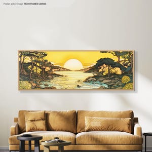 Dekorative See Leinwand Kunst | Gerahmte Japanische Wandkunst | Großer Panorama-Druck | Stimmungsvolle Wanddekoration | Schlafzimmer Wandkunst | Horizontale Kunst