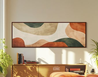 Moderne muurkunst uit het midden van de eeuw | Hedendaagse print | Brede panoramische muurkunst voor woonkamer | Horizontaal canvas | Abstracte vormen