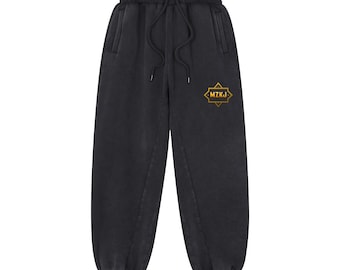 Pantaloni da jogging MZKJ Heavyweight foderati in pile / Pantaloni casual streetwear neri lavati