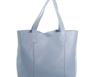 Gray Italian Leather Tote Bag | Handmade Totes | Leather Shoulder Bag | Women's Leather Crossbody Bag | Tote Casual Bags