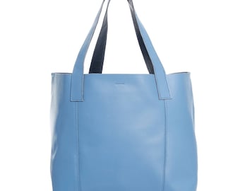 Blue Italian Leather Tote Bag | Handmade Totes | Leather Shoulder Bag | Women's Leather Crossbody Bag | Tote Casual Bags