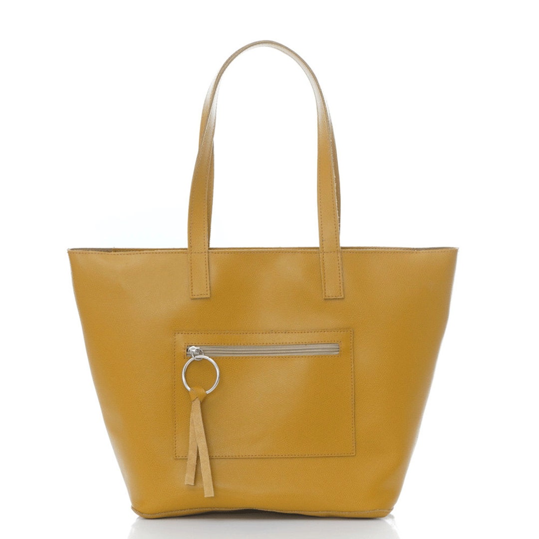 Mustard Italian Leather Tote Bag Handmade Totes Leather Shoulder Bag