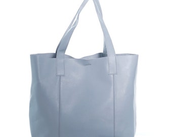 Blue Italian Leather Tote Bag | Handmade Totes | Leather Shoulder Bag | Women's Leather Crossbody Bag | Tote Casual Bags