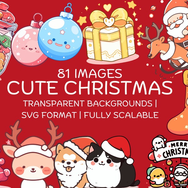 Kawaii Christmas Clipart - 81 Cute Christmas Images - PNG and SVG for printable stickers