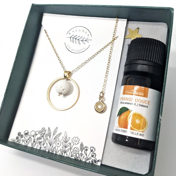 Coffret collier Diffuseur Perle de lave et Huile Essentielle