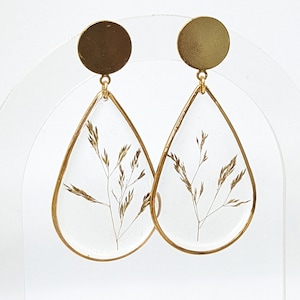 Large dried vegetable drop earrings gilded with 24k fine gold, handmade in France, unique