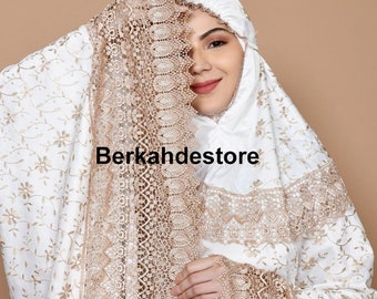 Milo Exclusive Silk Mukena Lace Gyper, besticktes Mukena, islamisches Gebetskleid für Frauen, hergestellt in Indonesien