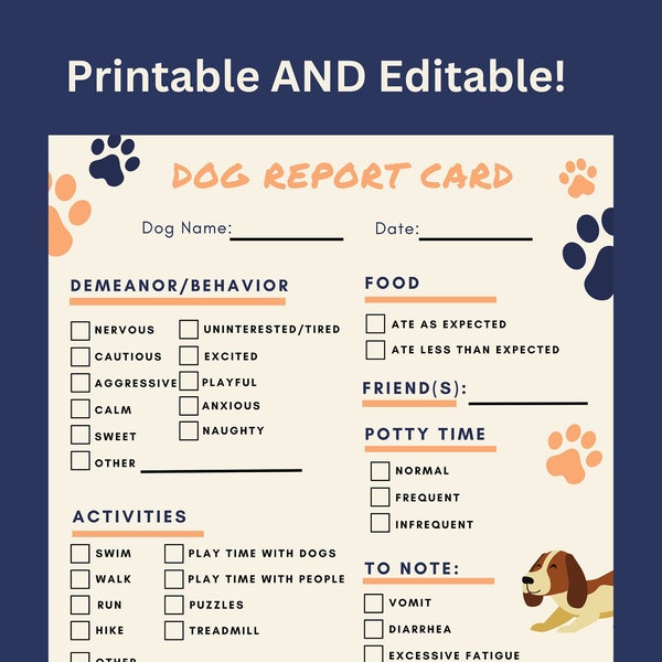 Dog Report Card Etsy Dog Report Card Etsy