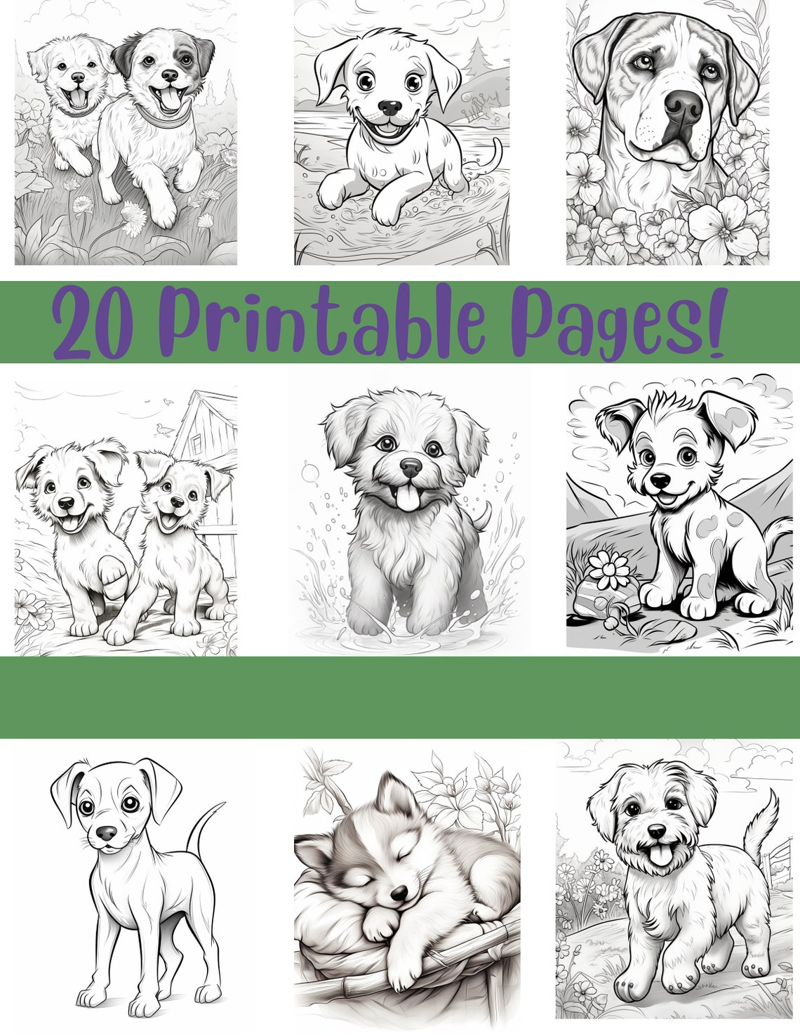 Printable 20 Coloring Book Pages of Dogs and Puppies for Kids and ...