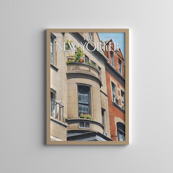 The New Yorker Magazine - Balcony Scene -April 13, 2015 - Vintage Art Poster - Retro Magazine Print - Aesthetic Room Decor - New Yorker Art