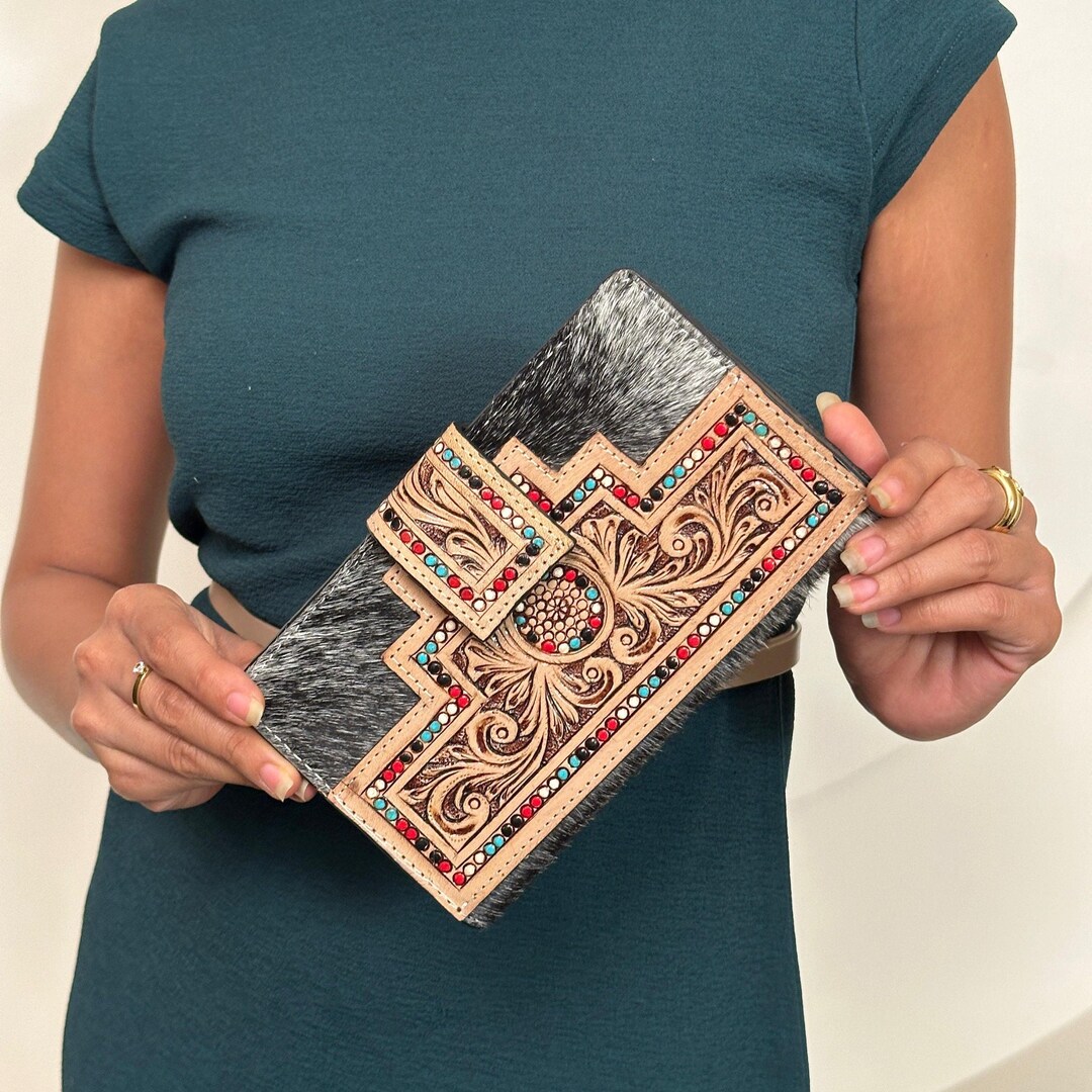 Rafter T Ranch Co. Natural Tooled Card Wallet with Wrist Strap main image 1
