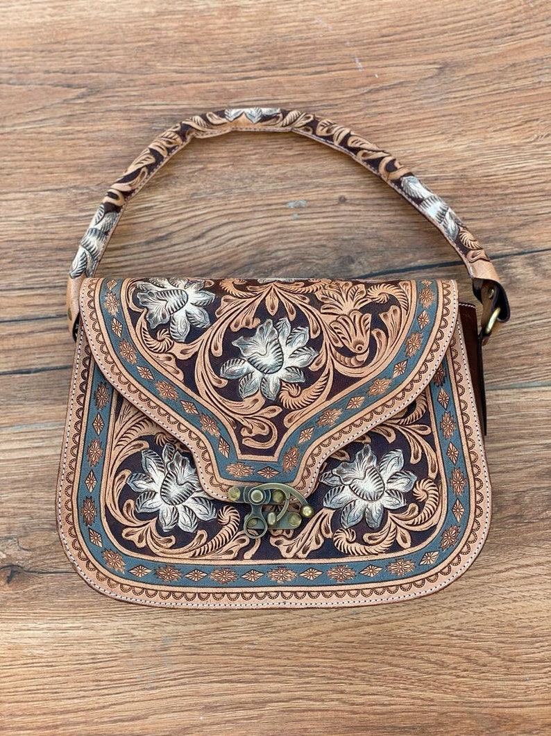 Hand Tooled Leather Bag Leather Cross Body Bag Genuine Leather Bag ...