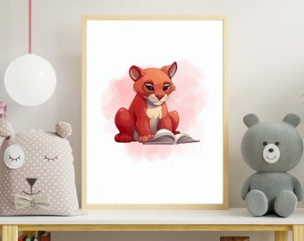 Puma Reading Wall Art, Playroom Printables, Kids Wall Decor, Playroom Reading Book, Nursery Decor, Montessori Printables, Kids Room