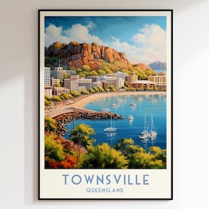 Townsville Travel Print, New South Wales Print, Australia, Home Decor, Retro Art, Wedding Gift, Birthday Gift, Digital Print, Townsville