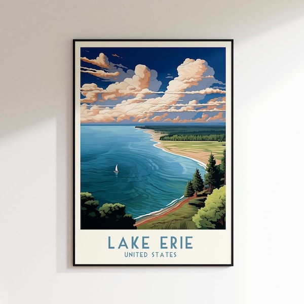 Lake Erie Travel Print, United States, Home Decor, Retro Wall Art, Wedding Gift, Birthday Gift, Digital Print, Lake Erie Poster