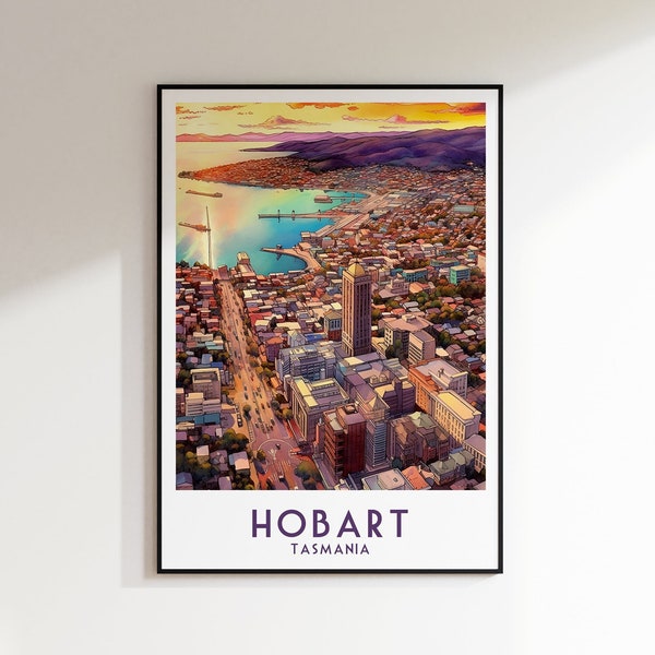 Hobart Travel Print, Tasmania Print, Australia, Home Decor, Retro Wall Art, Wedding Gift, Birthday Gift, Digital Print, Poster