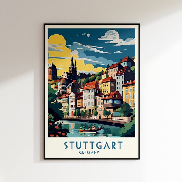 Stuttgart Travel Print, Germany Print, Germany, Home Decor, Retro Wall Art, Wedding Gift, Birthday Gift, Digital Print, Stuttgart Poster