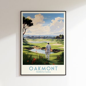 Impresión del campo de golf Oakmont, Estados Unidos, cartel de golf de Pensilvania, decoración del hogar, arte de pared retro, regalo de boda, regalo de cumpleaños, impresión digital